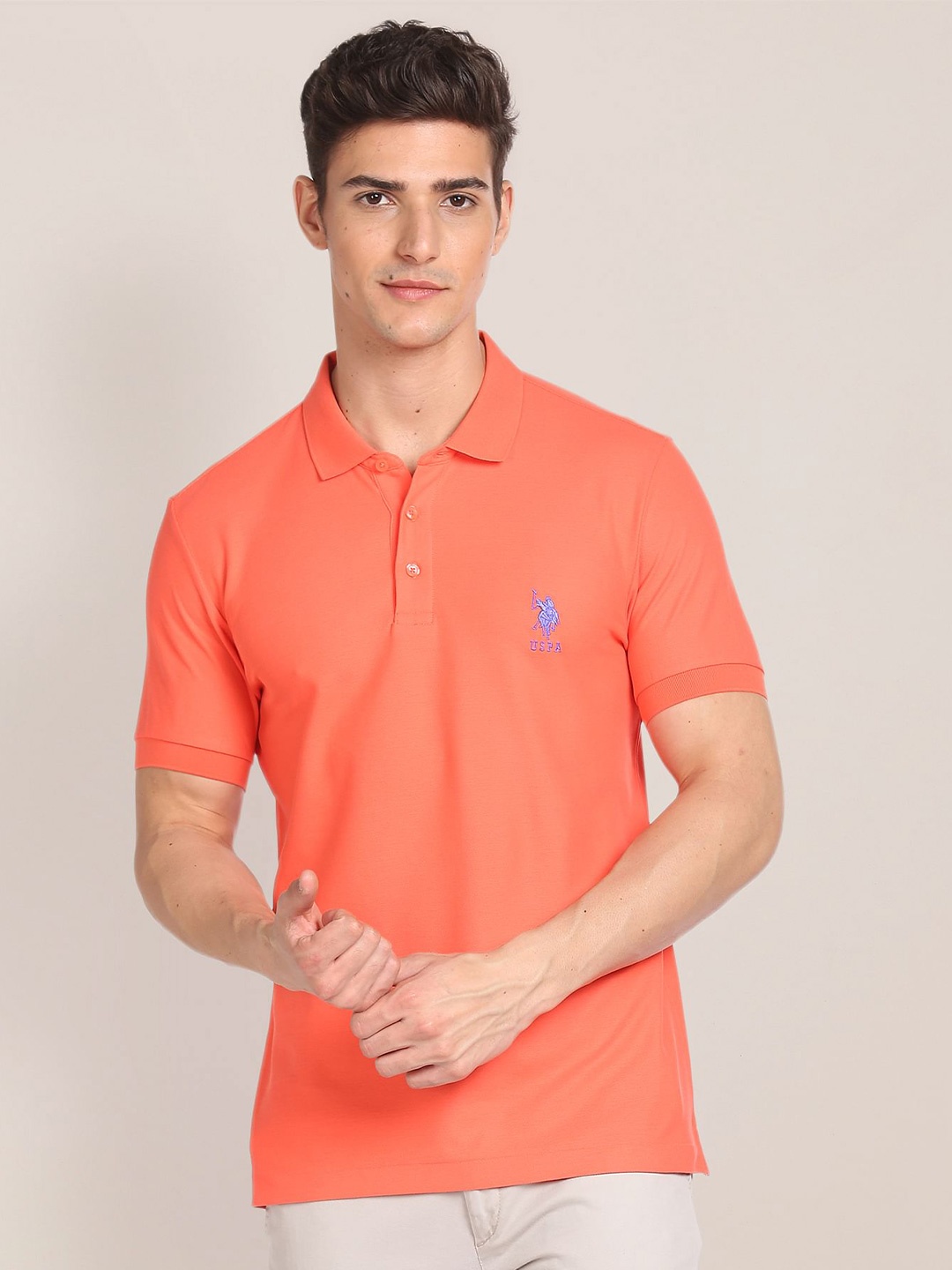 

U.S. Polo Assn. Polo Collar Pure Cotton Slim Fit T-shirt, Orange