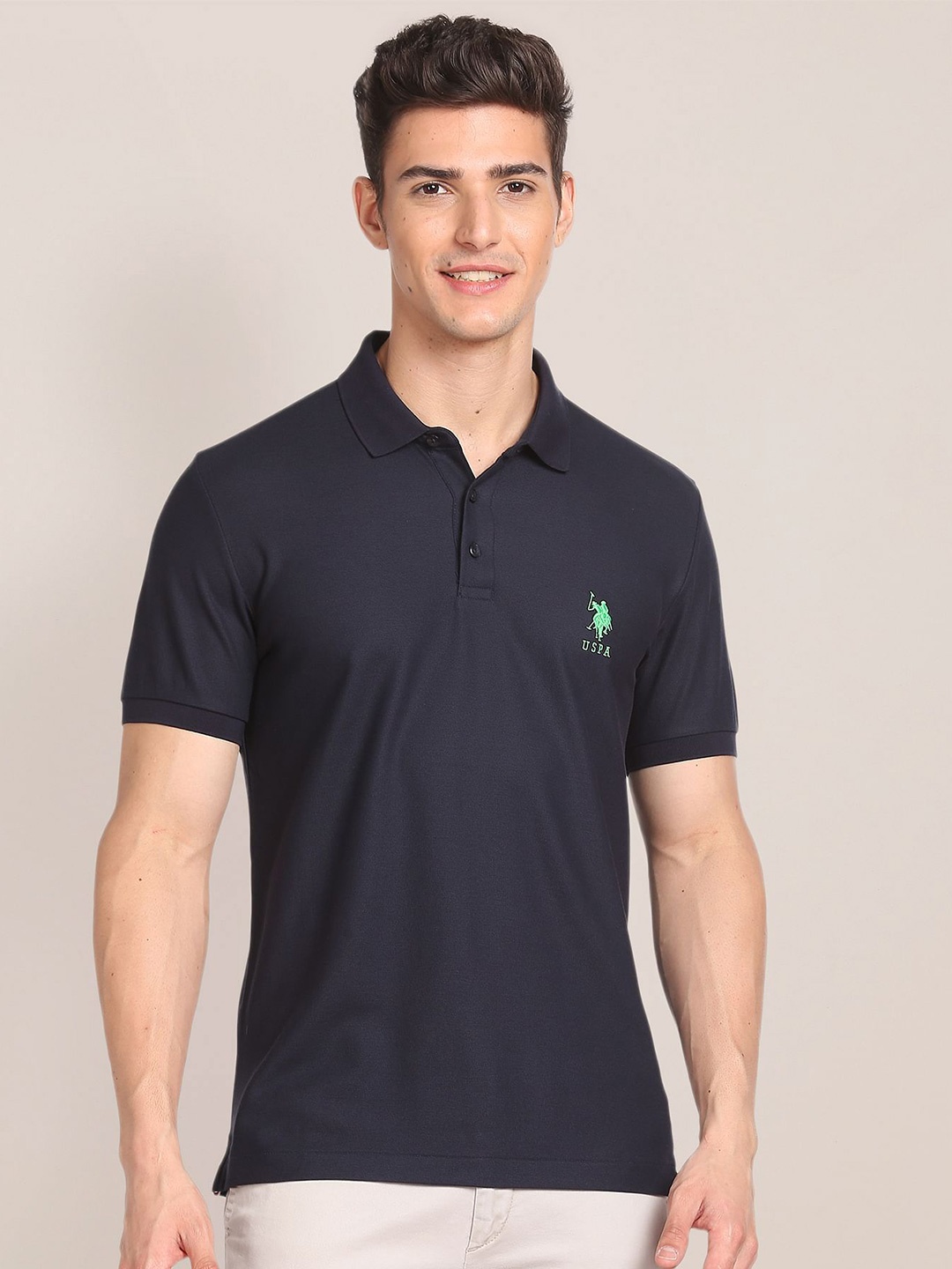 

U.S. Polo Assn. Polo Collar Pure Cotton Slim Fit T-shirt, Navy blue