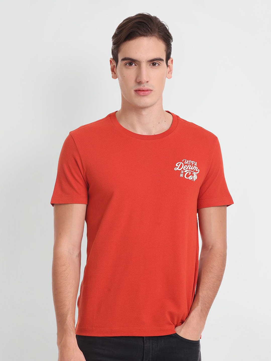 

U.S. Polo Assn. Denim Co. Pure Cotton Slim Fit T-shirt, Orange