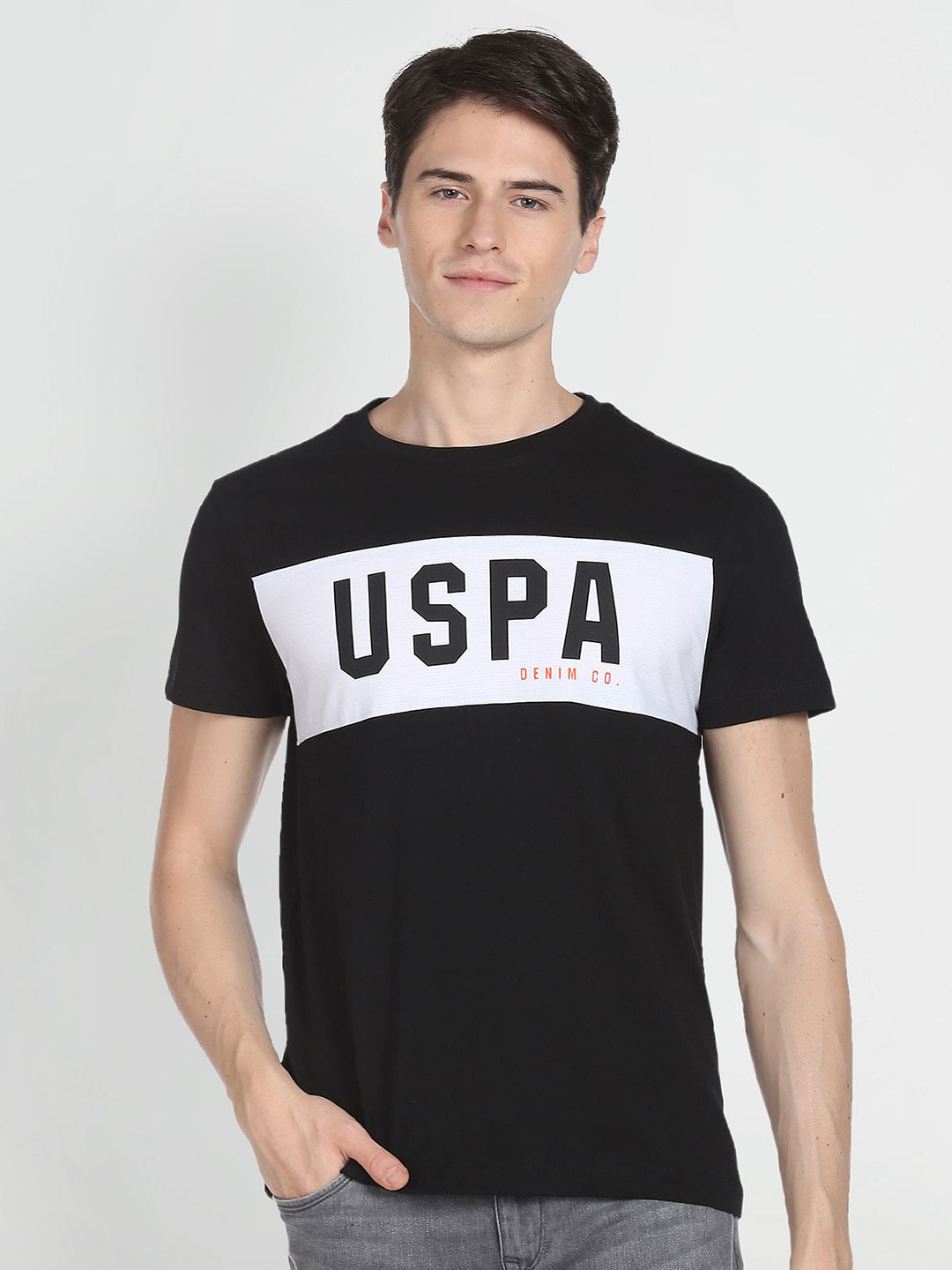 

U.S. Polo Assn. Denim Co. Typography Printed Pure Cotton Slim Fit T-shirt, Black