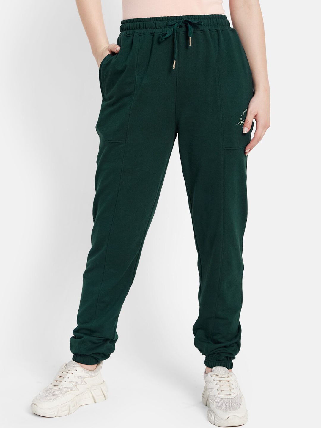 

METTLE Women Regular-Fit Cotton Joggers, Green