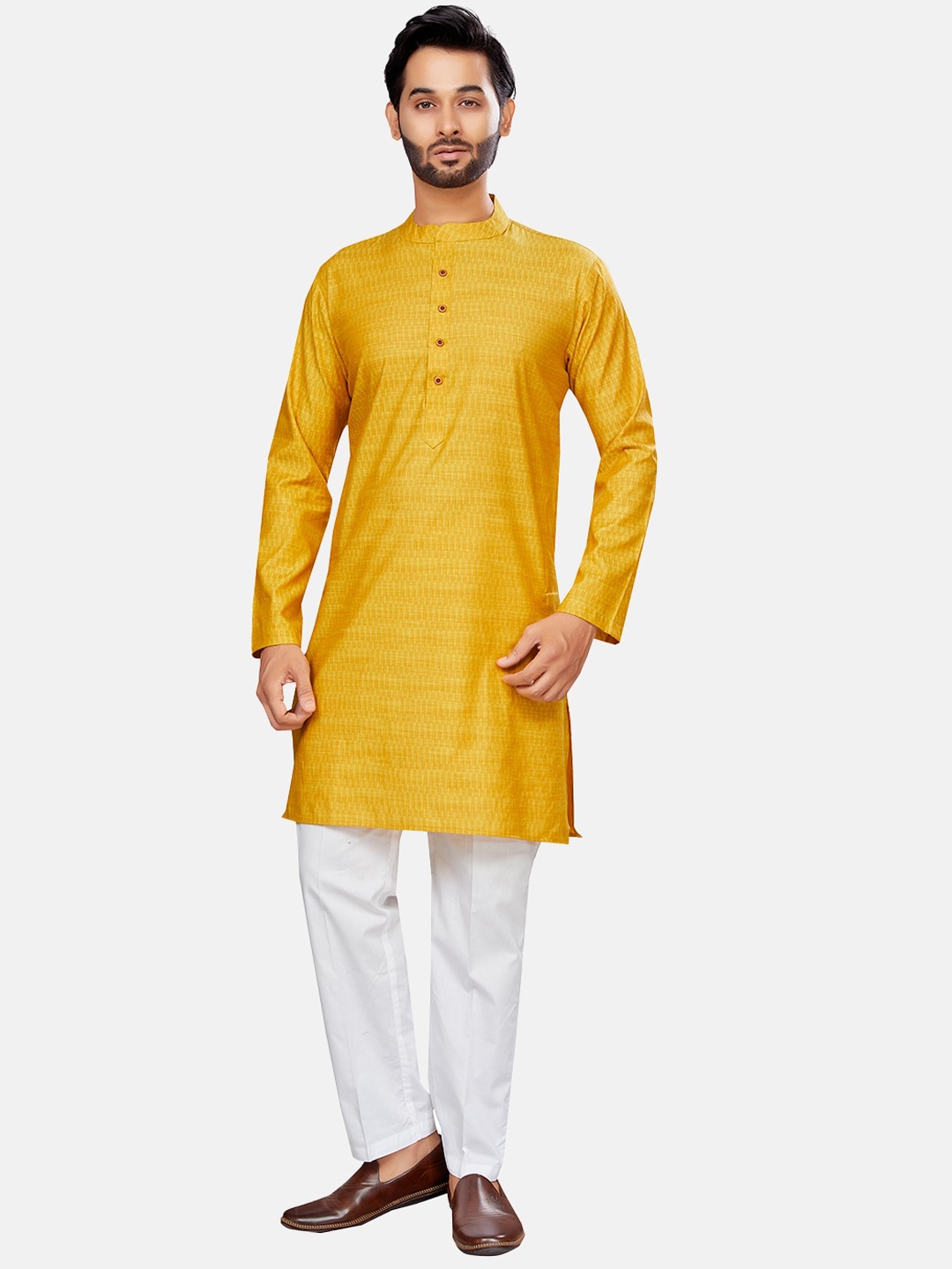 

Studio Shringaar Mandarin Collar Straight Kurta, Mustard