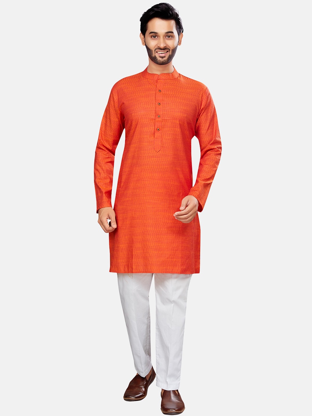 

Studio Shringaar Mandarin Collar Straight Kurta, Orange