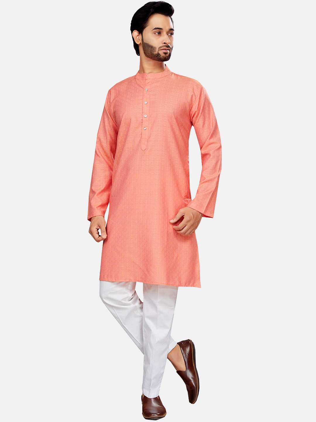 

Studio Shringaar Woven Design Straight Kurta, Peach
