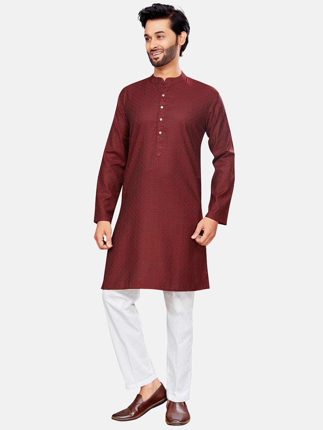

Studio Shringaar Woven Design Straight Kurta, Maroon