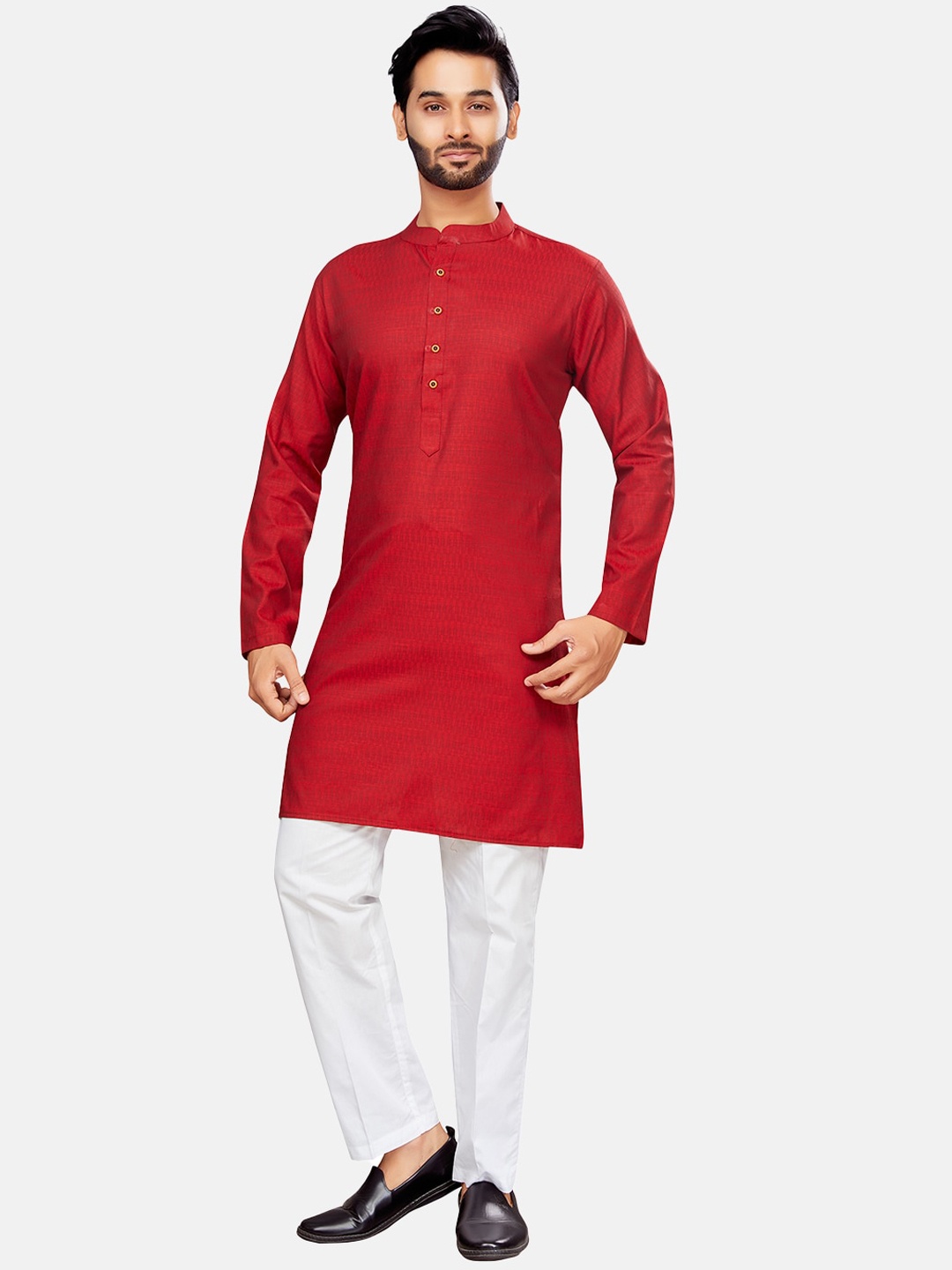 

Studio Shringaar Mandarin Collar Straight Kurta, Red