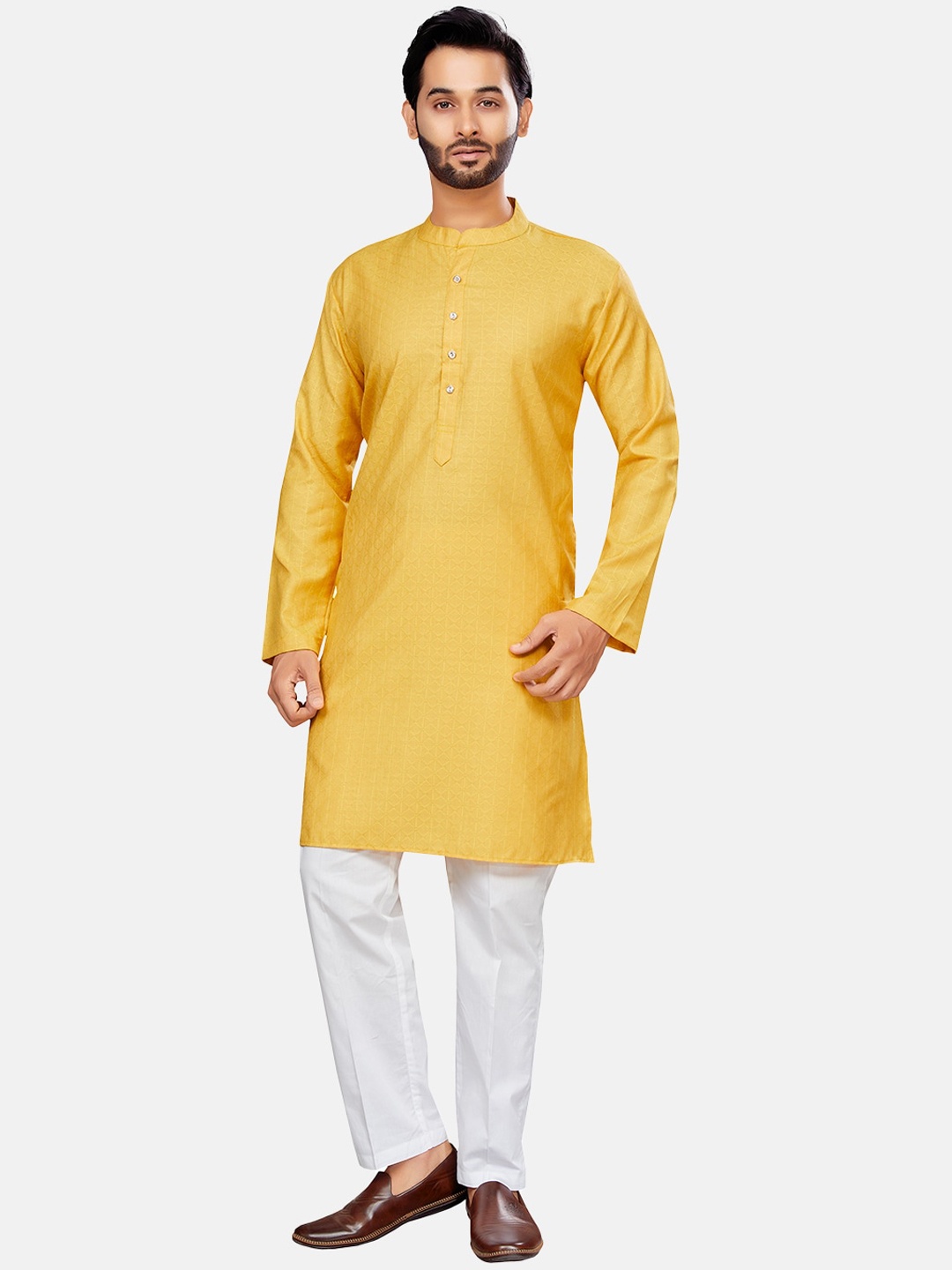 

Studio Shringaar Self Design Cotton Straight Kurta, Yellow