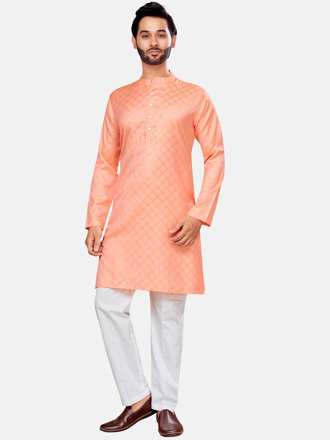 

Studio Shringaar Woven Design Straight Kurta, Peach