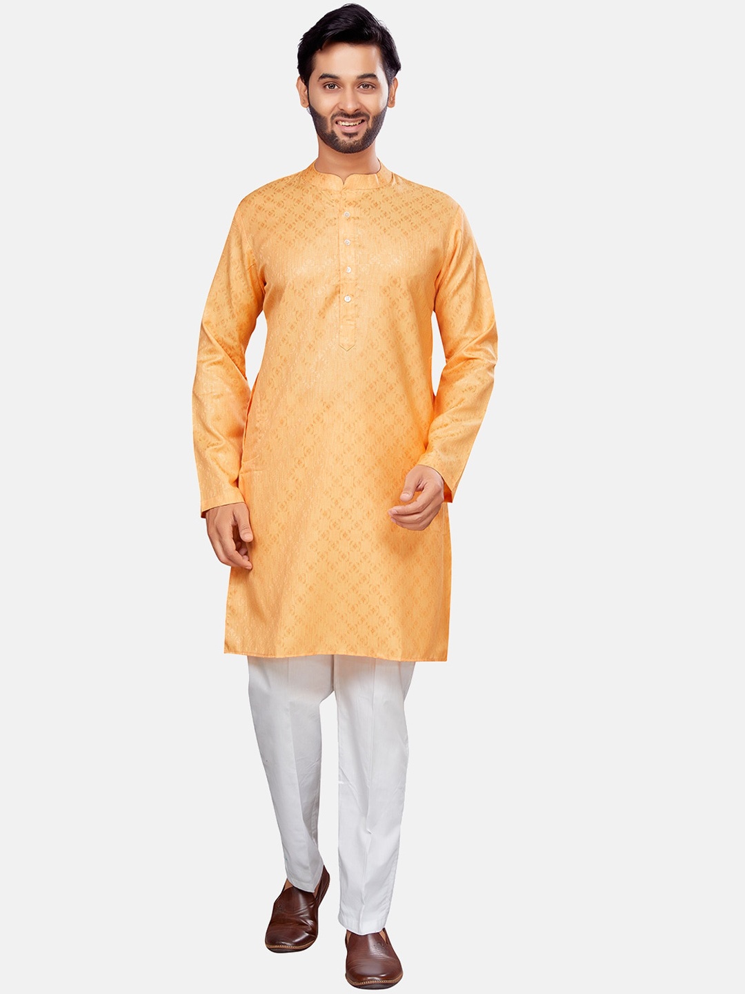 

Studio Shringaar Woven Design Straight Kurta, Peach