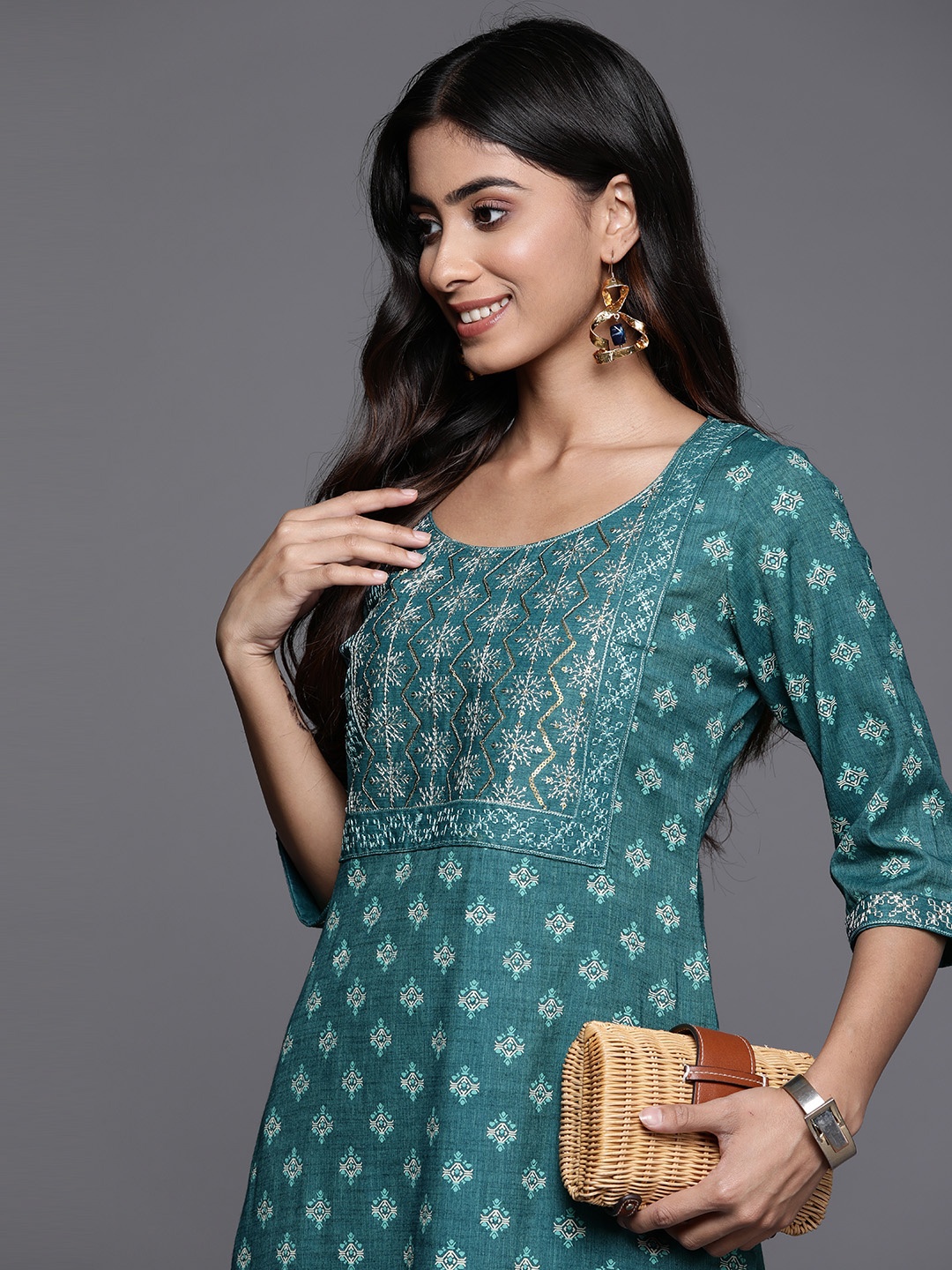 

Libas Ethnic Motifs Printed Sequinned Kurta, Teal