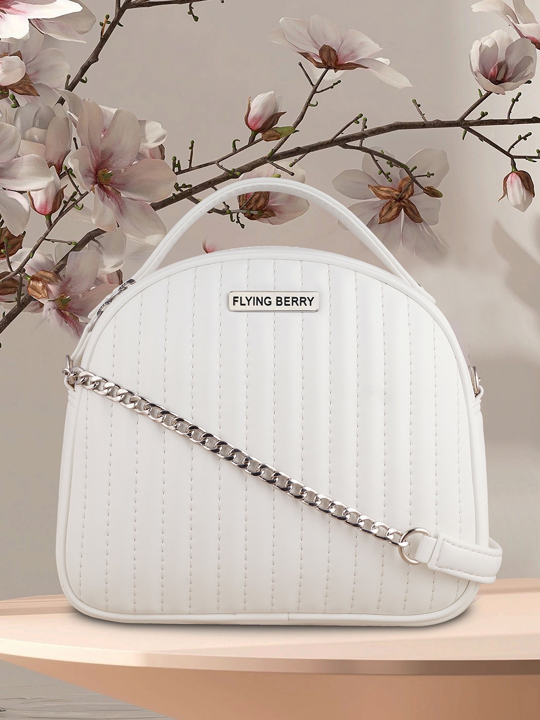 

FLYING BERRY PU Oversized Bucket Satchel With Quilted, White