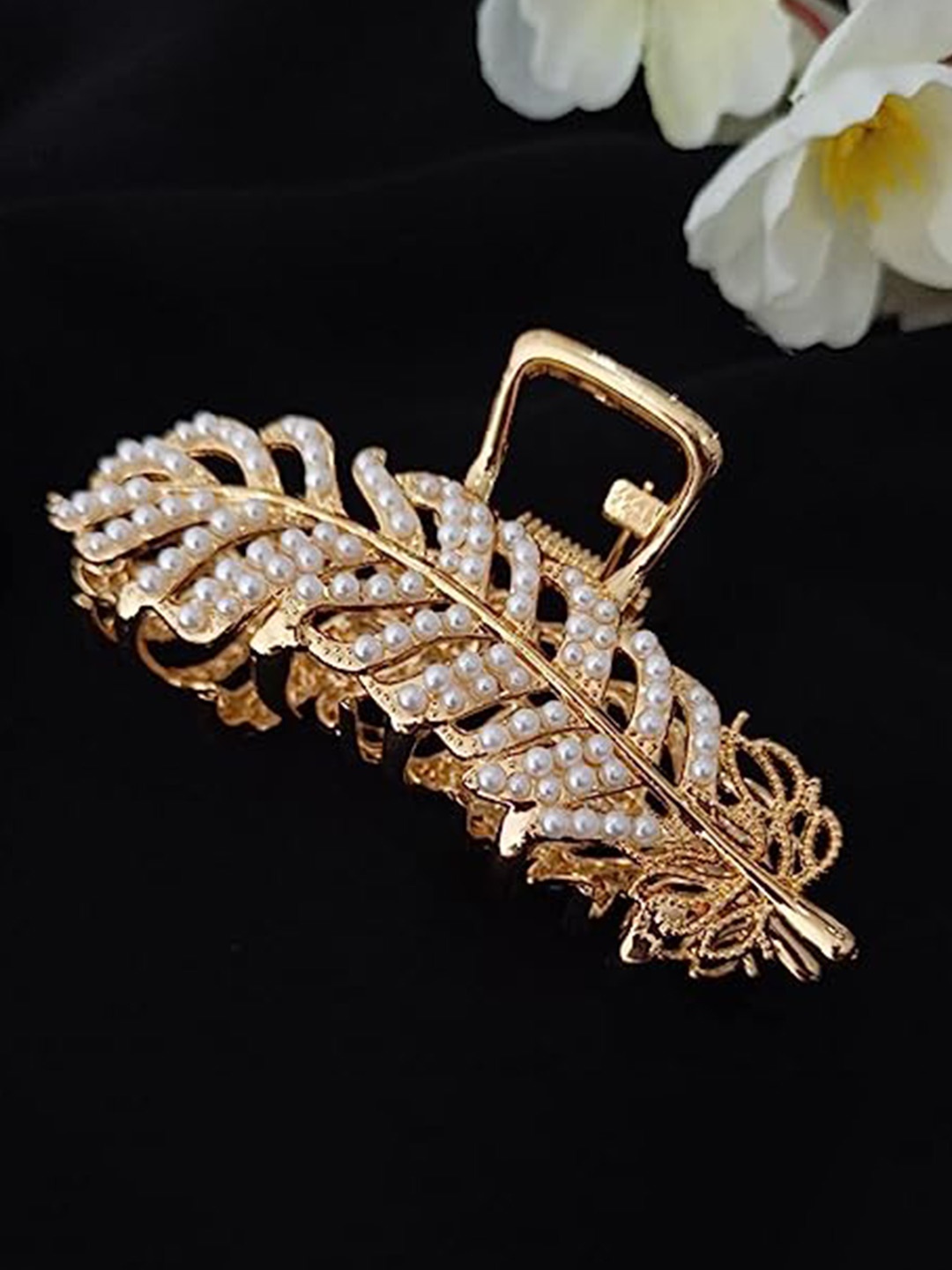 

ANNA CREATIONS Women Gold Pearl Beaded Claw Clip