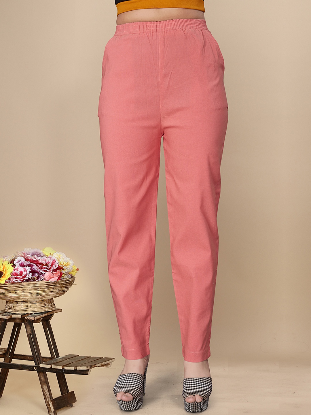 

UNITED LIBERTY Women Relaxed Easy Wash Stretchable Trousers, Peach