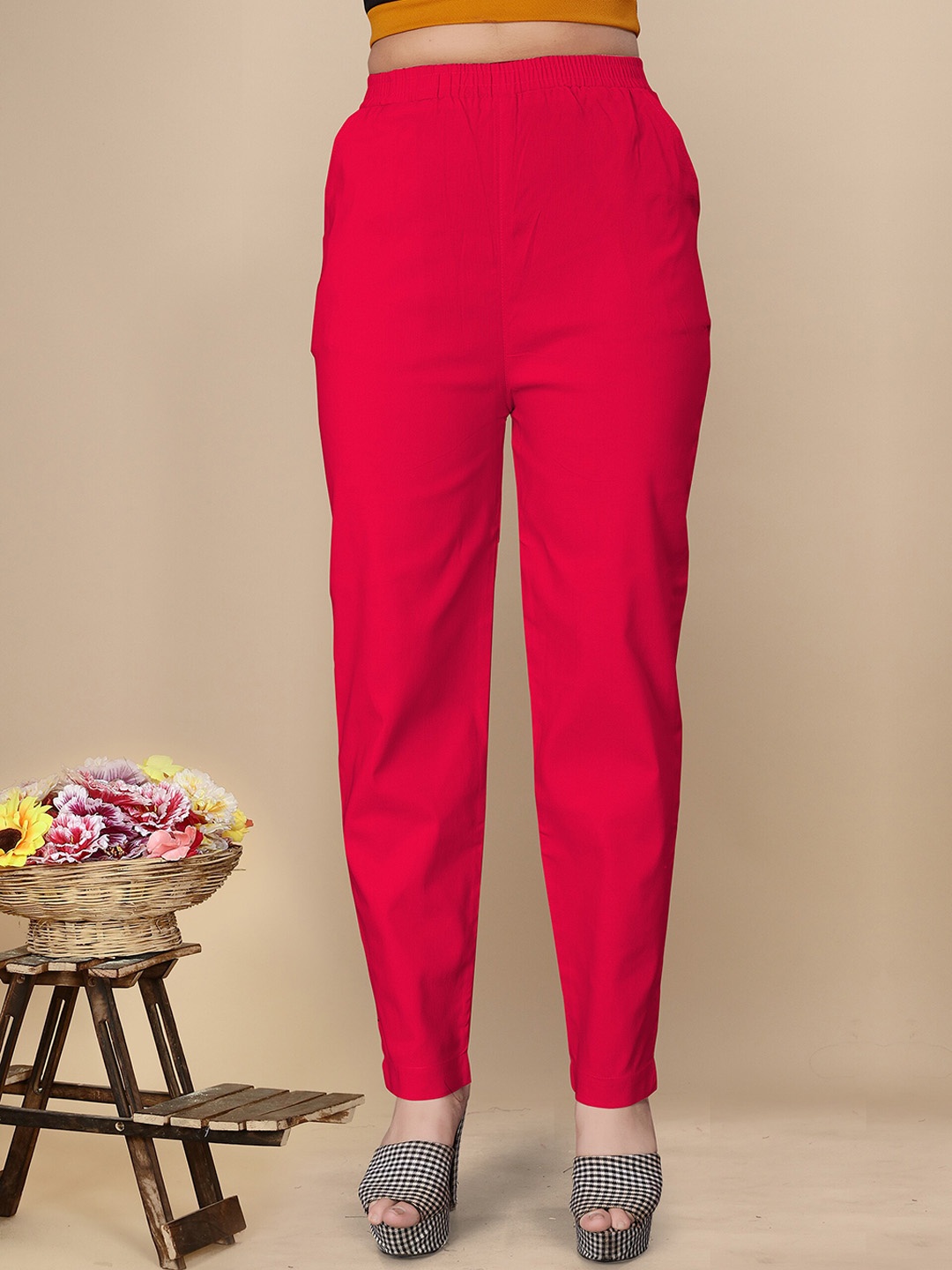 

UNITED LIBERTY Women Relaxed Easy Wash Stretchable Trousers, Red