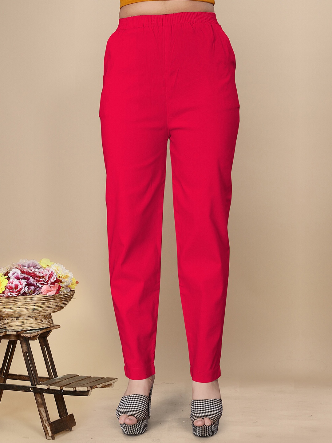 

UNITED LIBERTY Women Red Relaxed Easy Wash Cotton Trousers