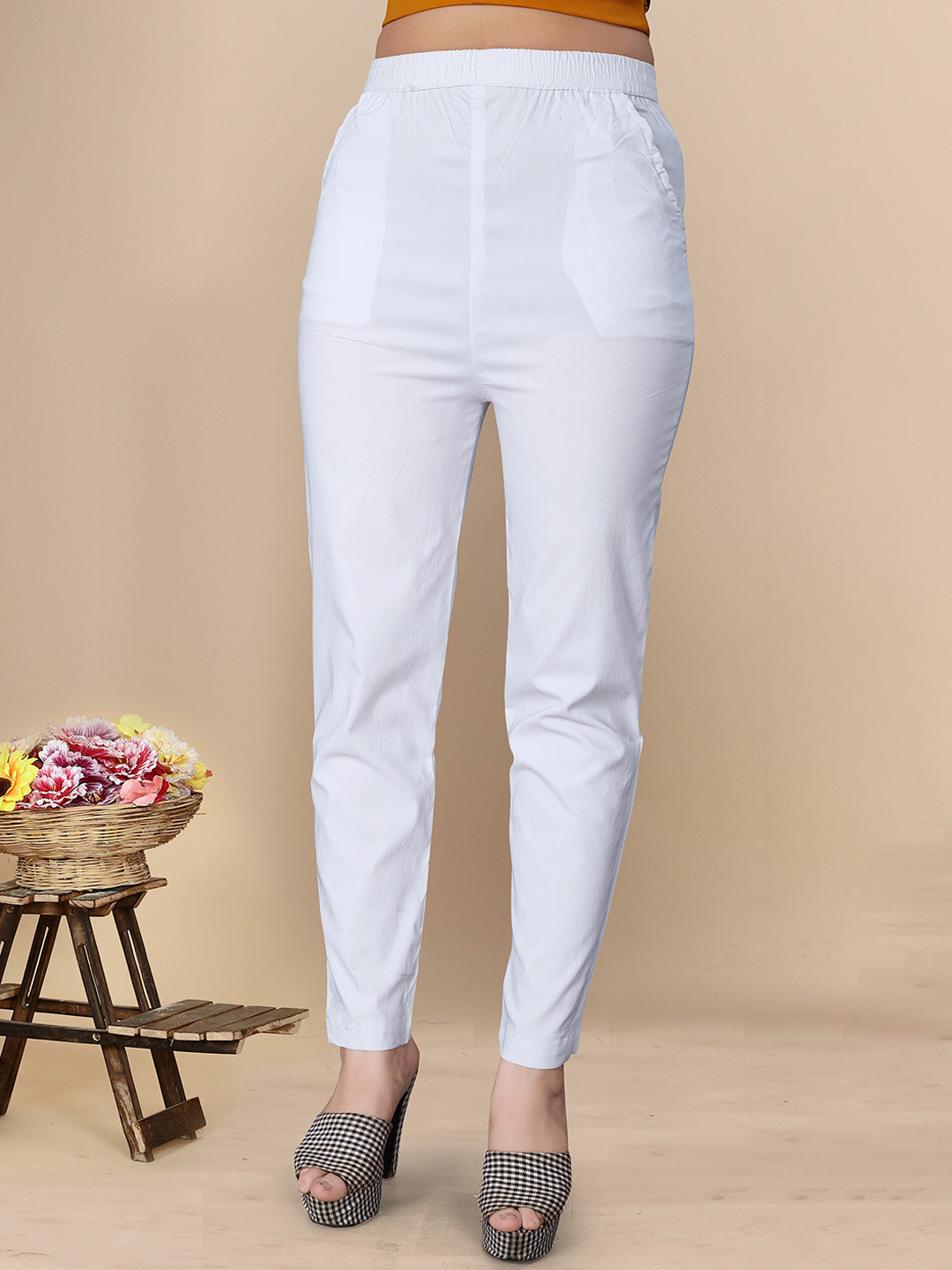 

UNITED LIBERTY Women Relaxed Easy Wash Cotton Trousers, White