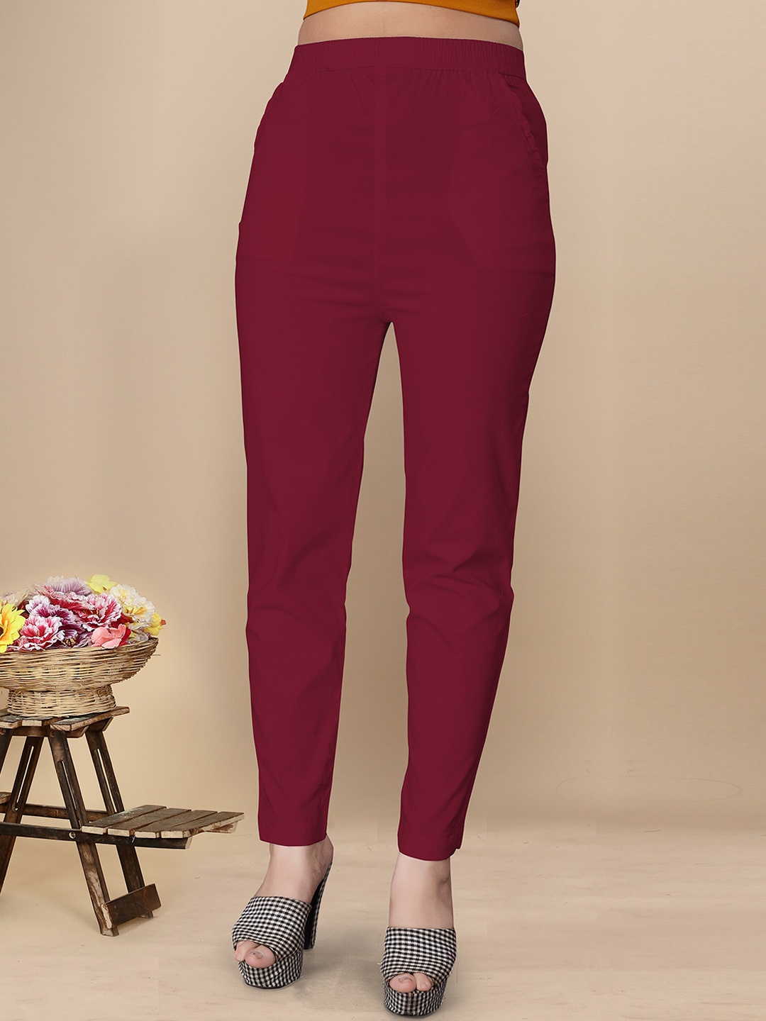 

UNITED LIBERTY Women Relaxed Easy Wash Stretchable Trousers, Maroon