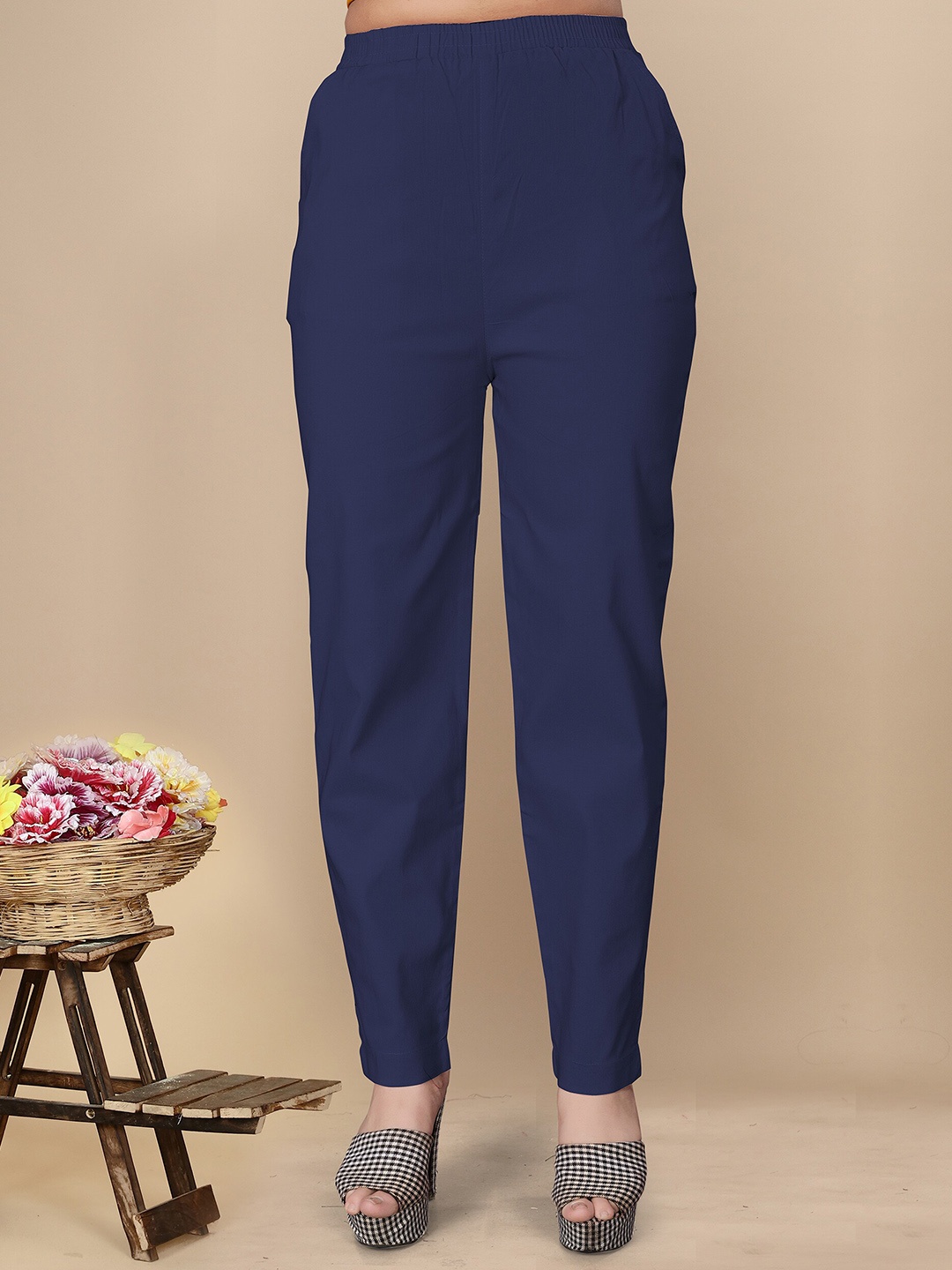 

UNITED LIBERTY Women Relaxed Easy Wash Cotton Trousers, Blue