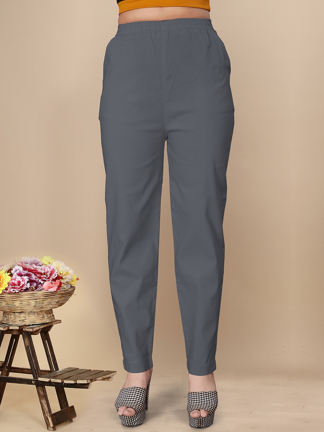 

UNITED LIBERTY Women Relaxed Easy Wash Cotton Trousers, Grey