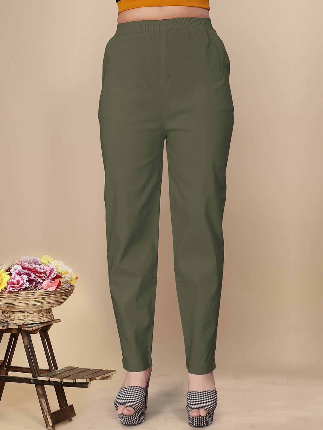 

UNITED LIBERTY Women Relaxed Stretchable Mid-Rise Easy Wash Trousers, Olive