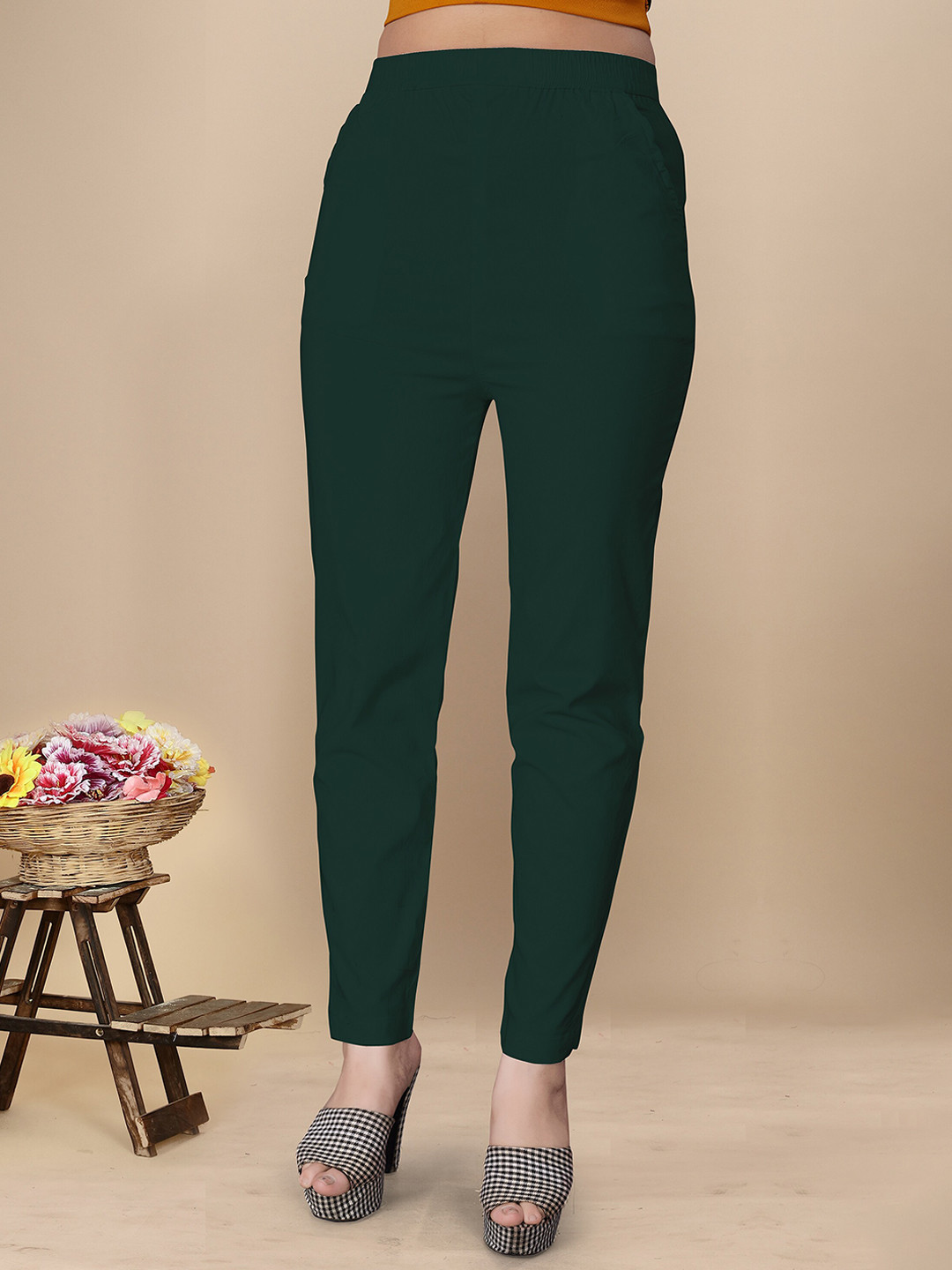 

UNITED LIBERTY Women Relaxed Stretchable Mid-Rise Easy Wash Trousers, Green