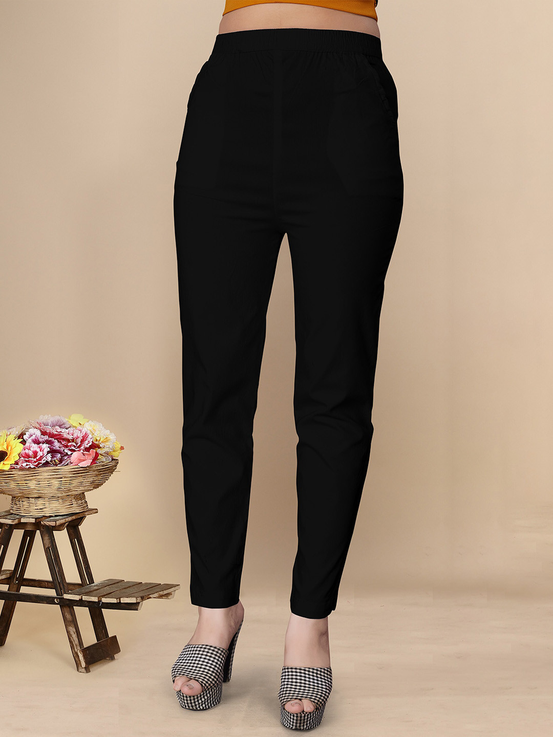 

UNITED LIBERTY Women Relaxed Easy Wash Stretchable Trousers, Black