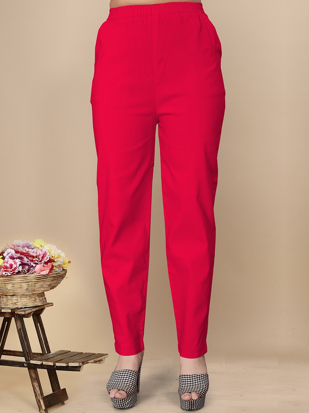 

UNITED LIBERTY Women Relaxed Easy Wash Stretchable Trousers, Red