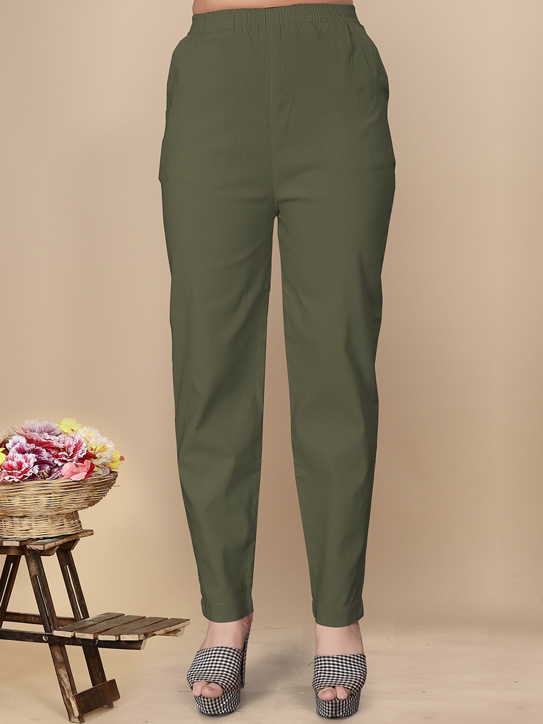

UNITED LIBERTY Women Relaxed Easy Wash Trousers, Olive