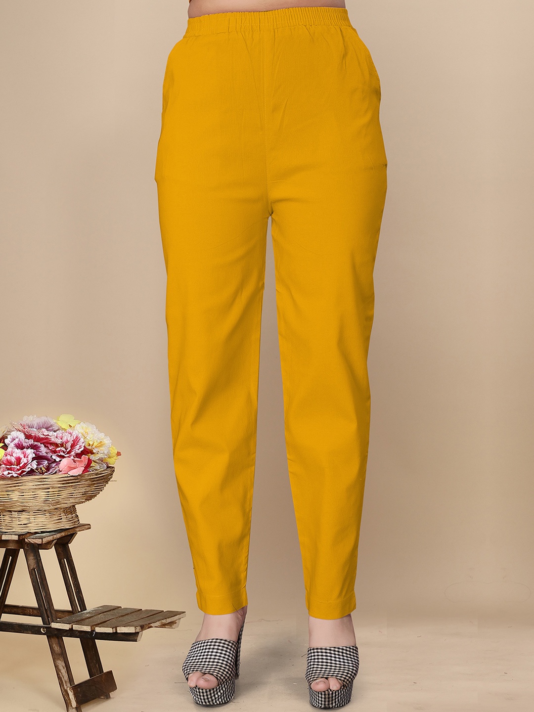 

UNITED LIBERTY Women Yellow Relaxed Easy Wash Cotton Trousers, Mustard