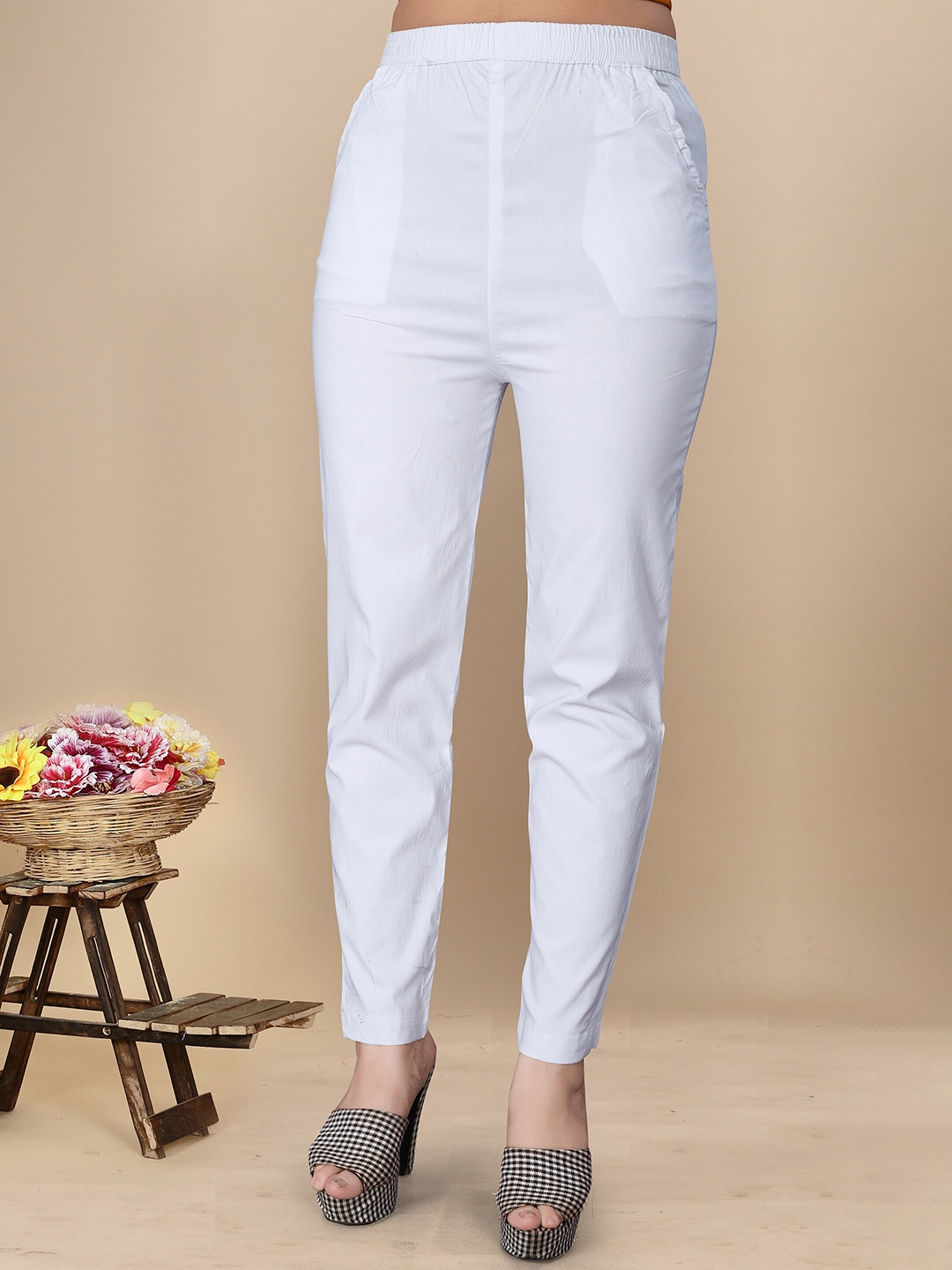 

UNITED LIBERTY Women Relaxed Easy Wash Cotton Trousers, White