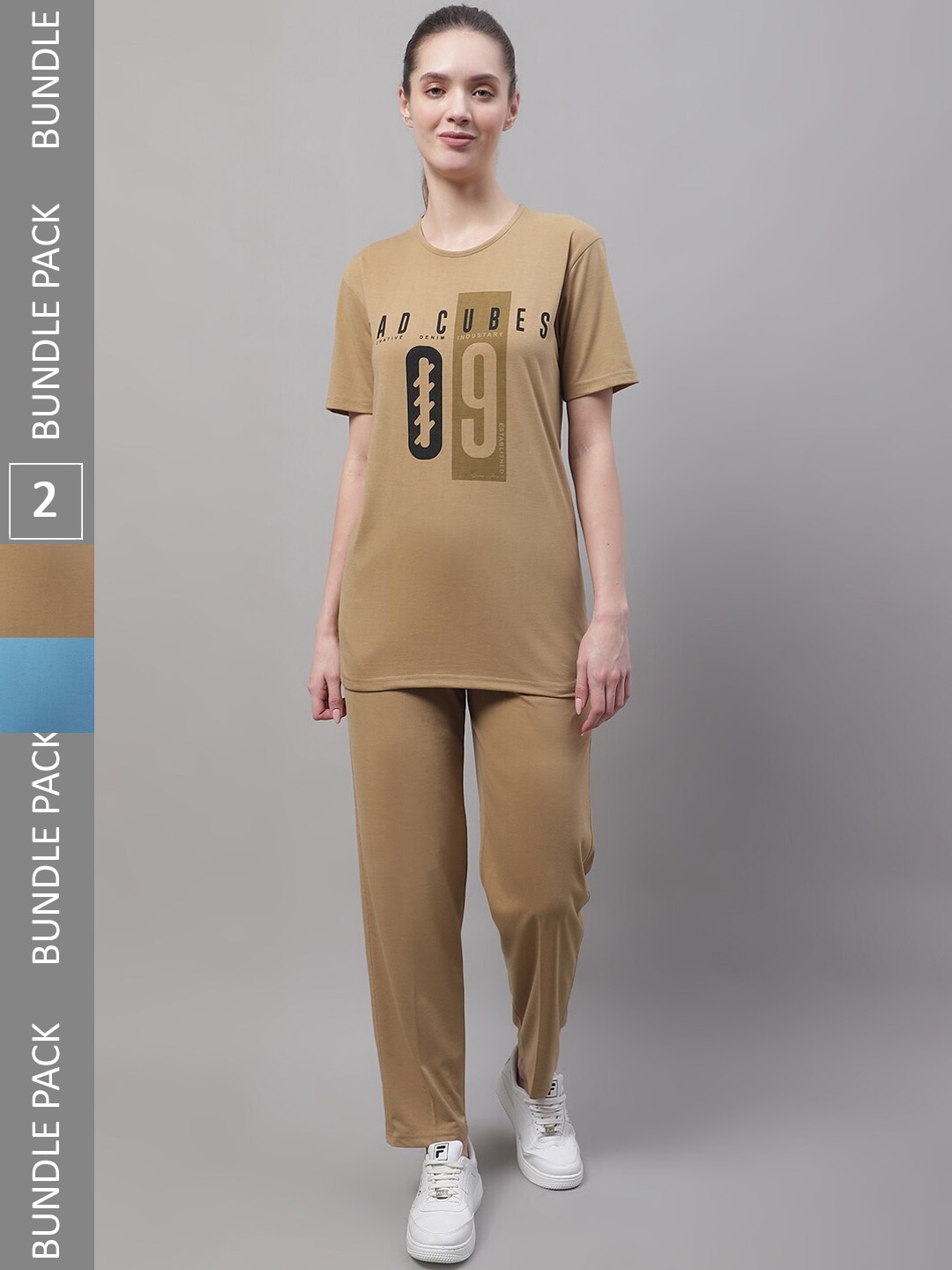 

MACK JONNEY Pack Of 2 Skin-Friendly Typography Printed Sports Tracksuits, Brown