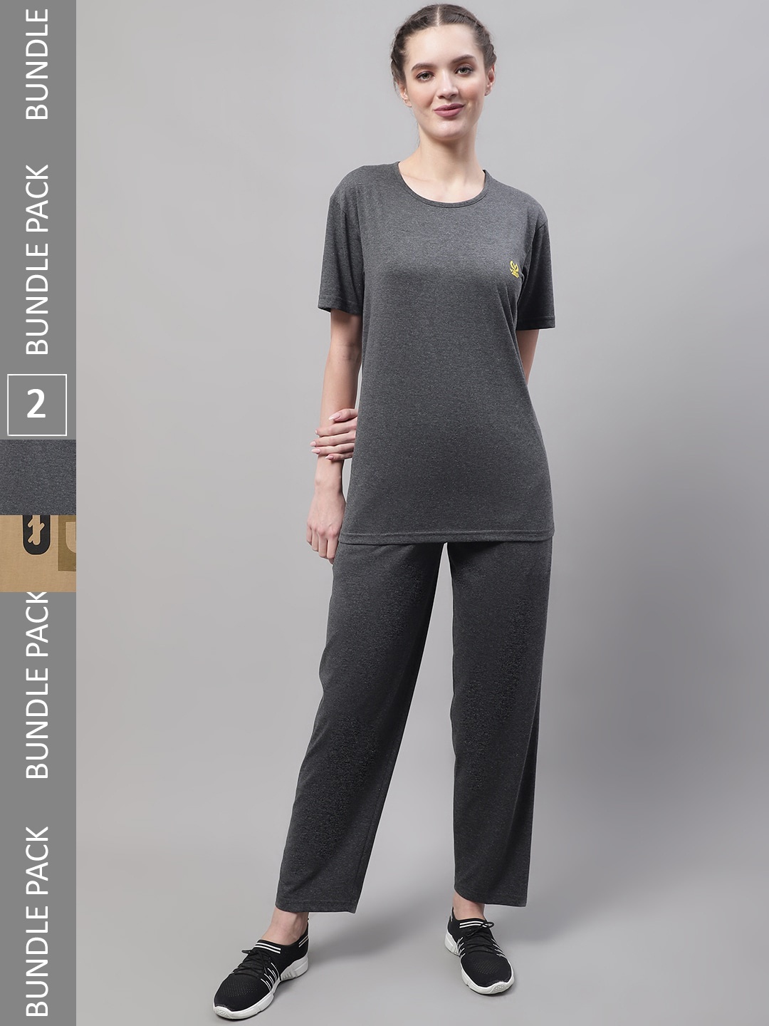 

MACK JONNEY Pack Of 2 Printed Short Sleeves Cotton Tracksuits, Grey