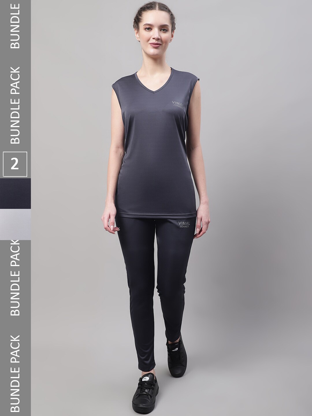 VIMAL JONNEY Pack Of 2 V-Neck Sports Tracksuits, Charcoal