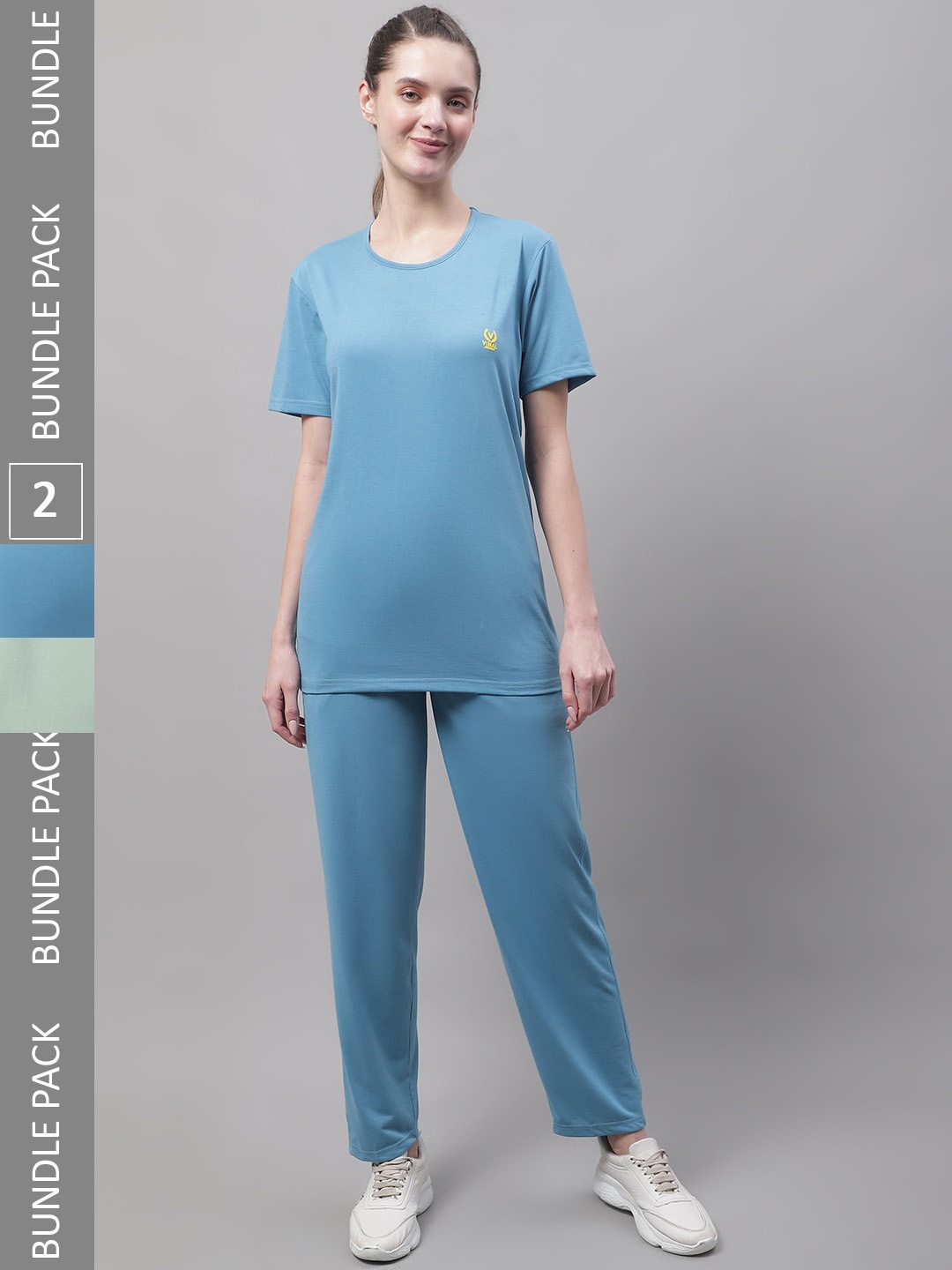

MACK JONNEY Women Pack of 2 Solid Cotton Tracksuits, Blue