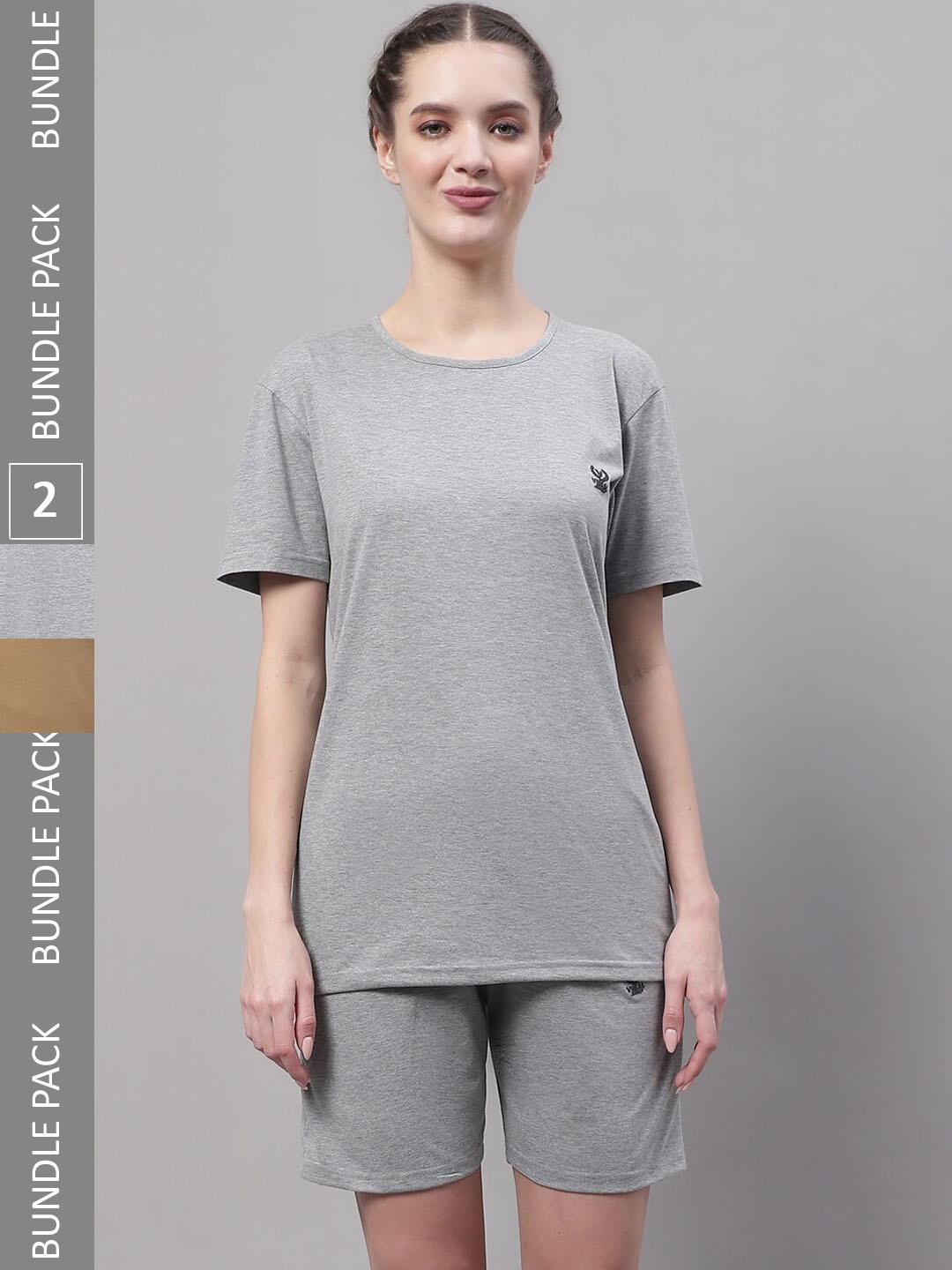 

VIMAL JONNEY Pack Of 2 T-shirt & Shorts Co-Ord Set, Grey