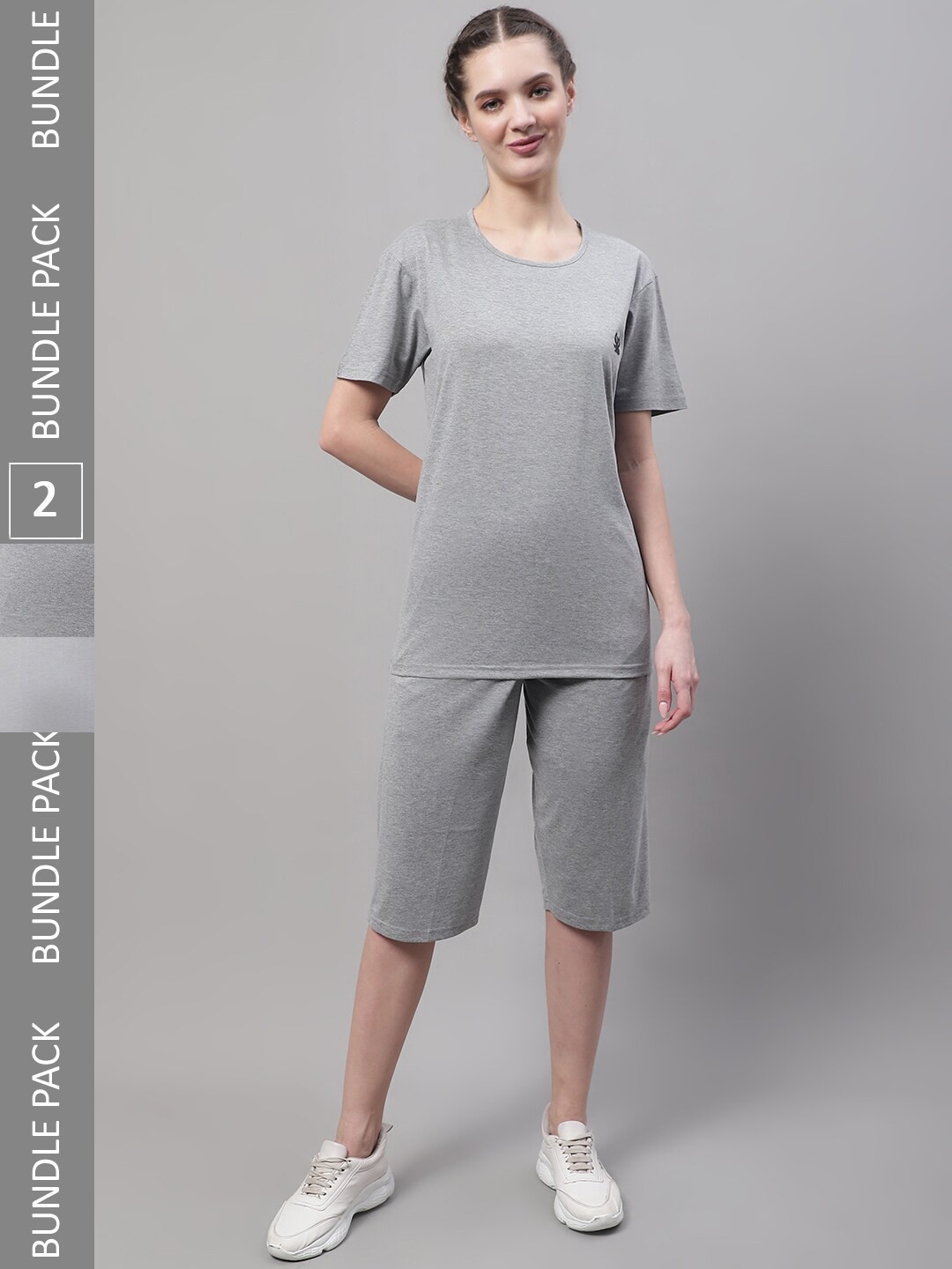 

VIMAL JONNEY Women Pack of 2 Solid Cotton Tracksuits, Grey