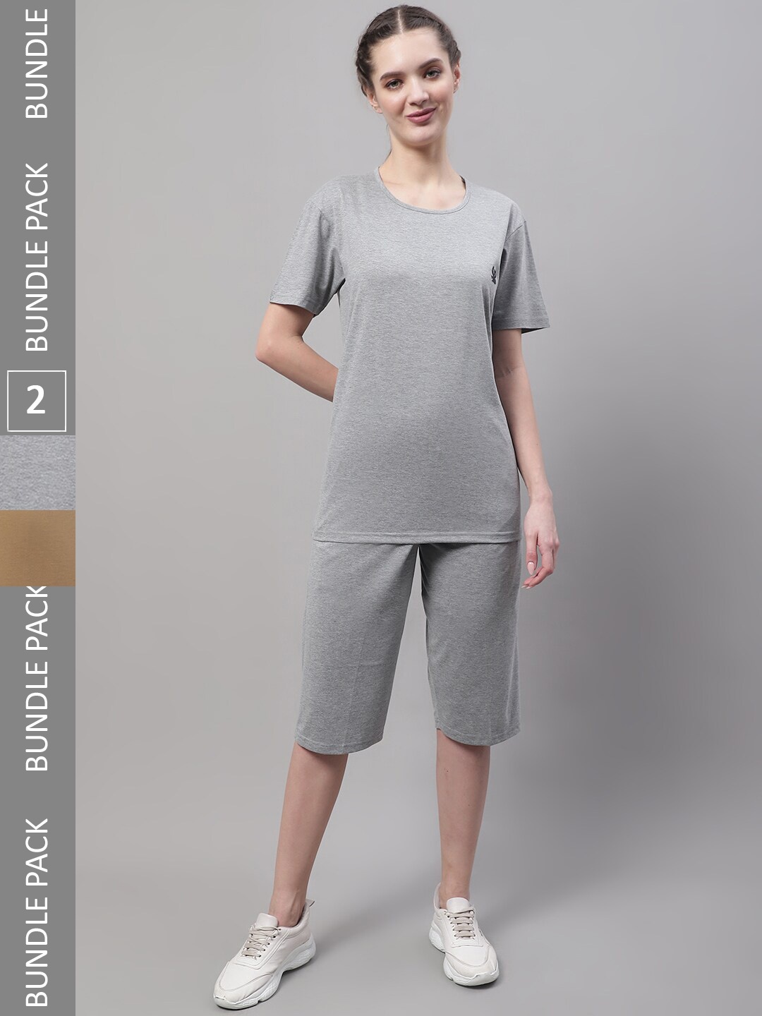 

VIMAL JONNEY Pack Of 2 Printed Co-Ord Set, Grey