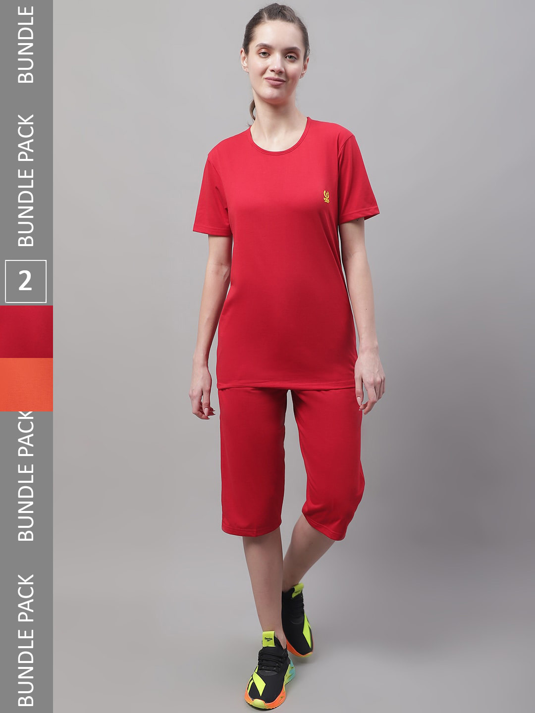 

VIMAL JONNEY Pack Of 2 T-shirt & Capris, Red