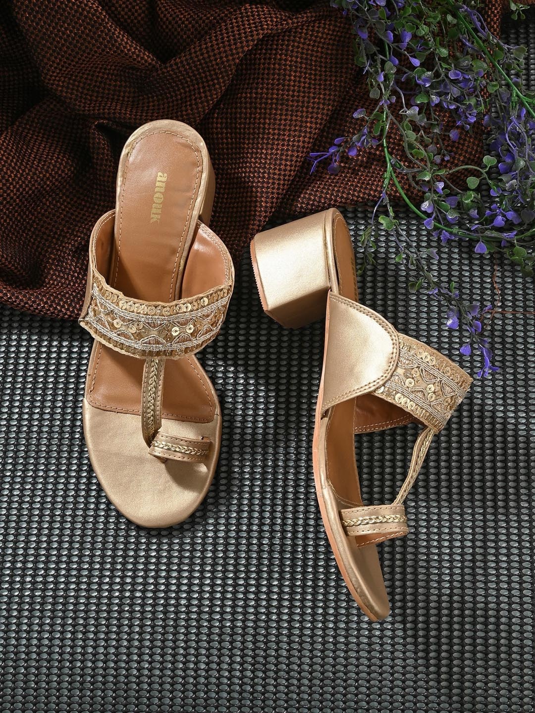 

Anouk Gold-Toned Embellished One Toe Block Heels