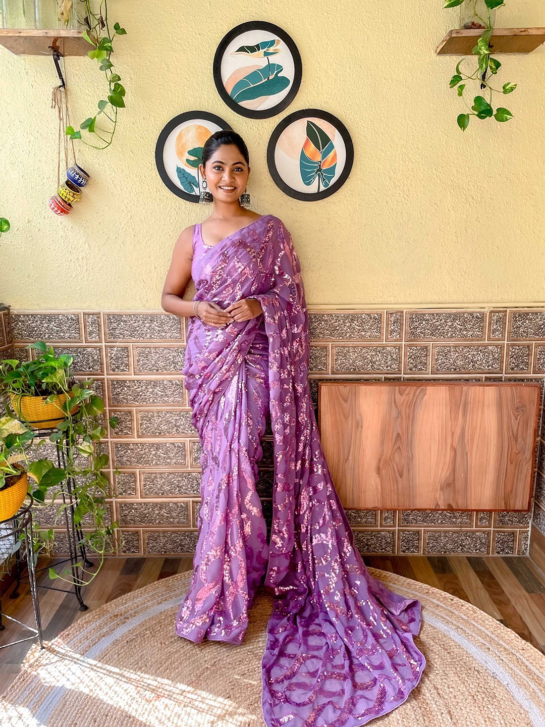

Mitera Purple Sequin Embellished Saree