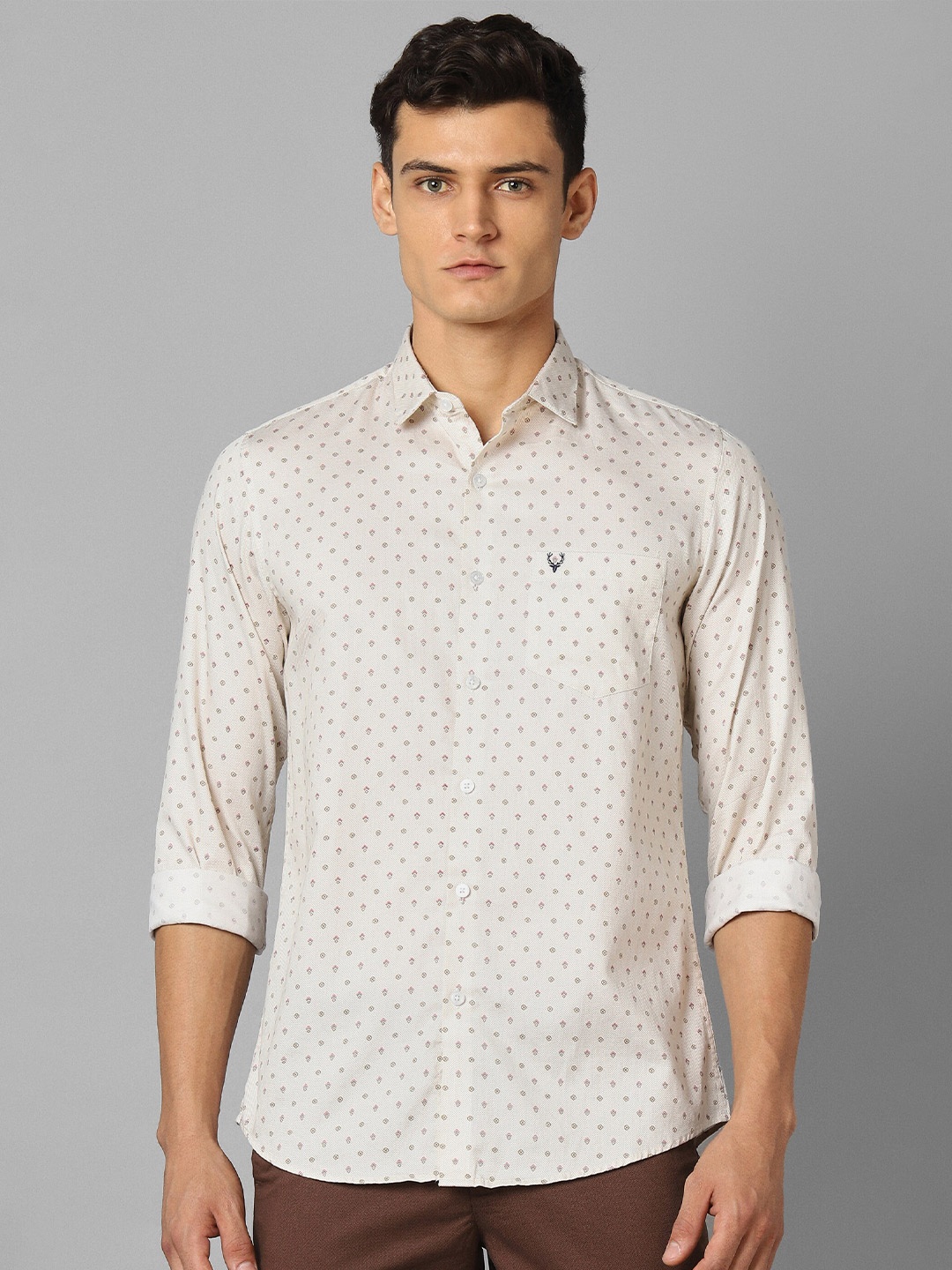

Allen Solly Slim Fit Micro Ditsy Printed Pure Cotton Casual Shirt, Cream