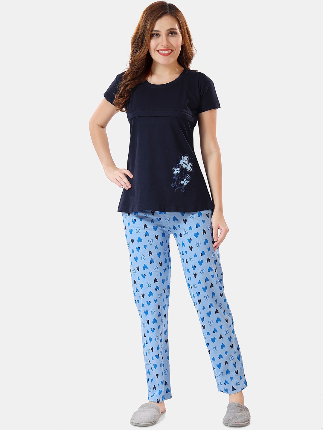 

Be You Printed Maternity Night Suit, Navy blue