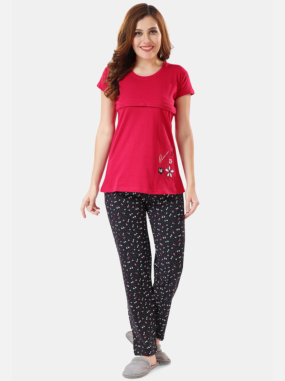 

Be You Conversational Printed Maternity Night Suit, Pink