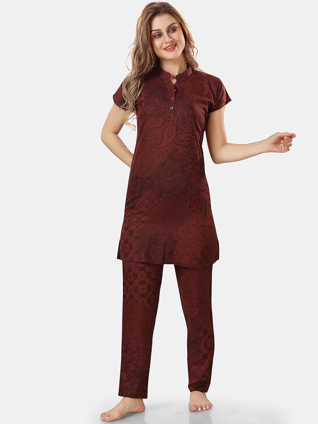 

Be You Ethnic Motifs Printed Night Suit, Brown