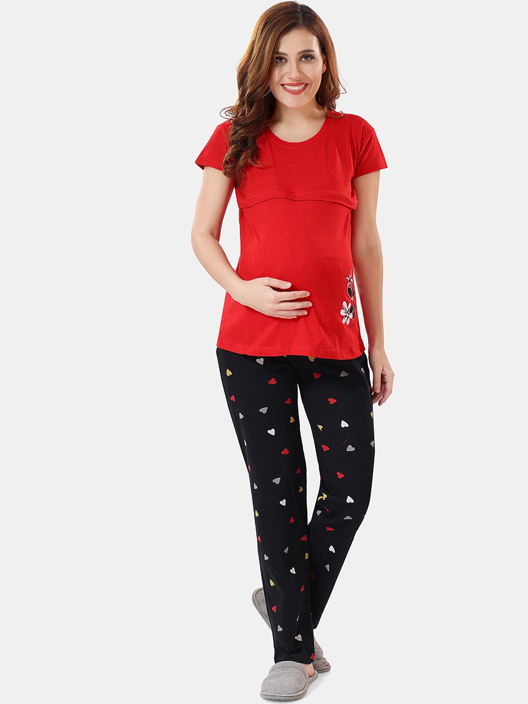 

Be You Floral Printed Shirt And Pyjama Night Suit Set, Red