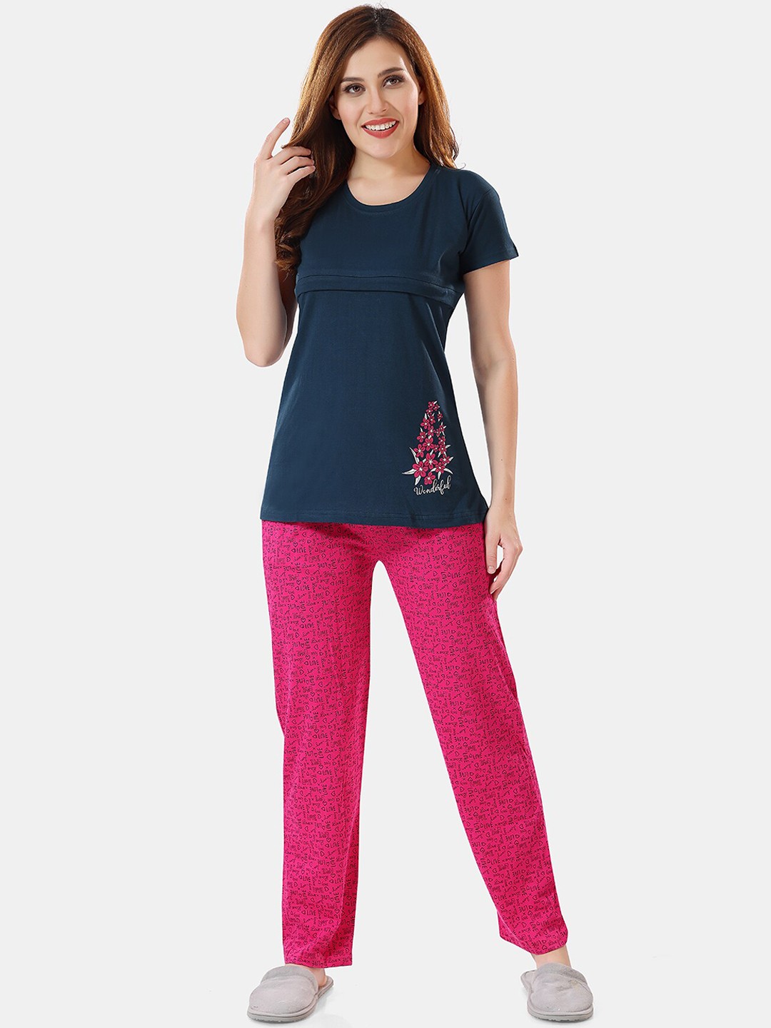 

Be You Printed Maternity Night Suit, Navy blue