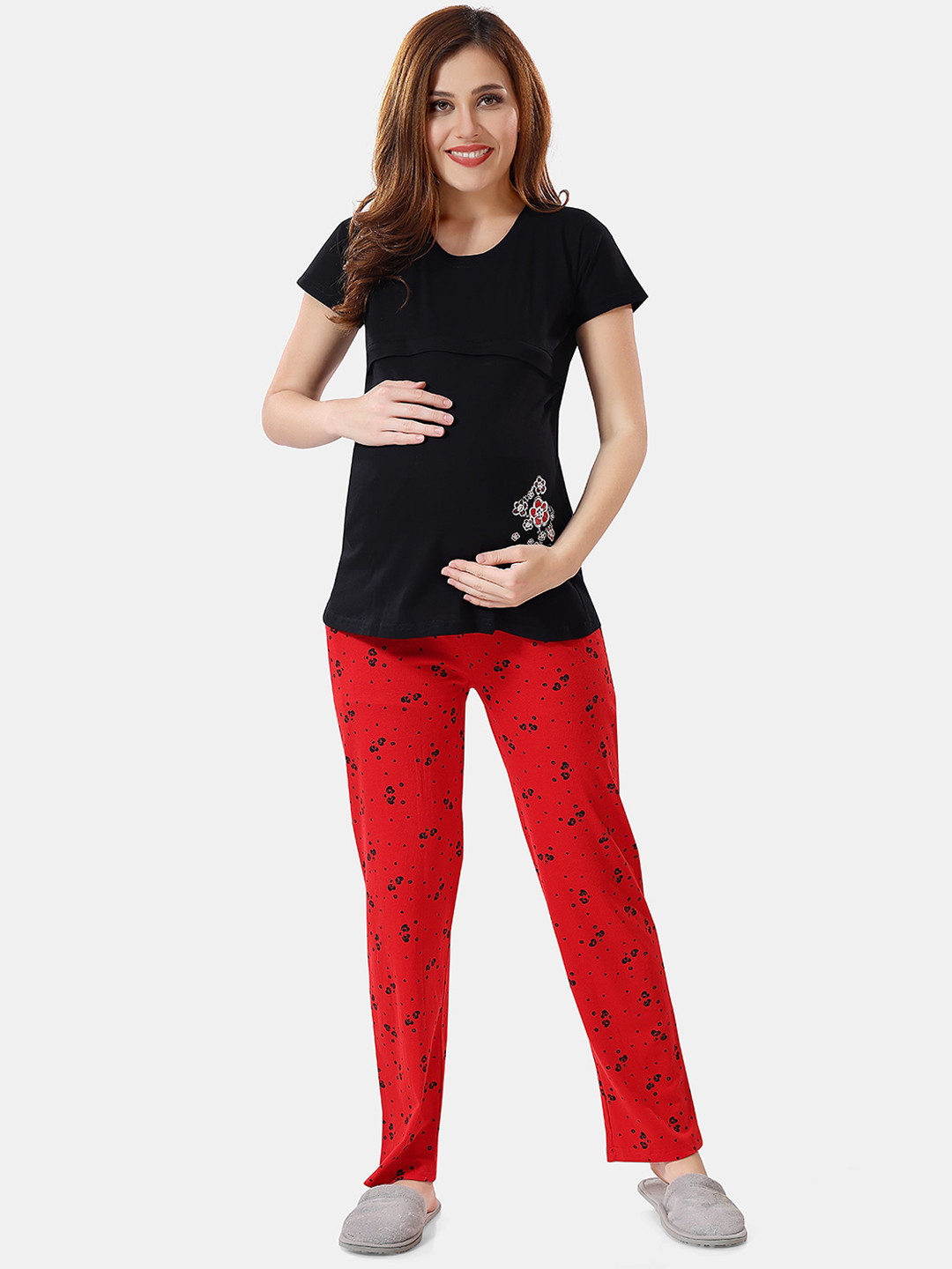 

Be You Printed Maternity Night Suit, Black