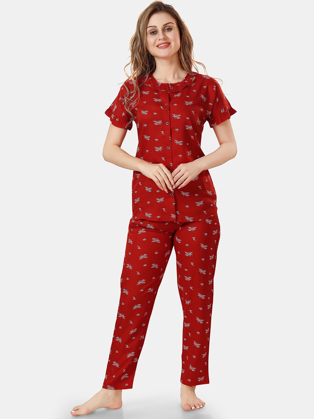 

Be You Floral Printed Night Suit, Red