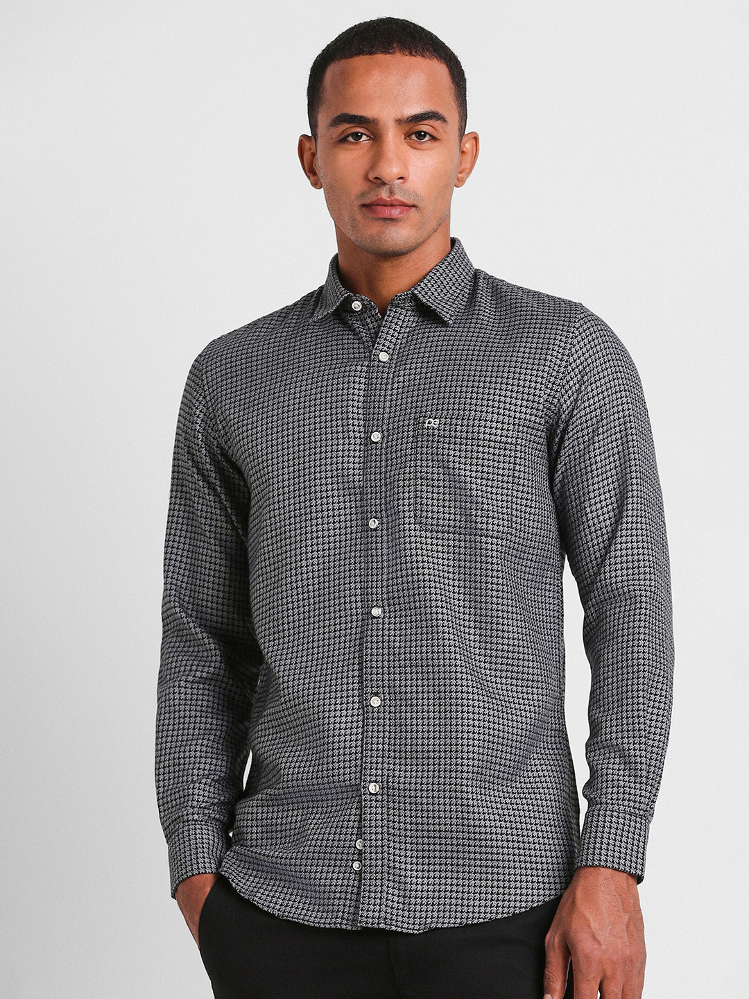 

Peter England Casuals Slim Fit Micro Checked Pure Cotton Casual Shirt, Grey
