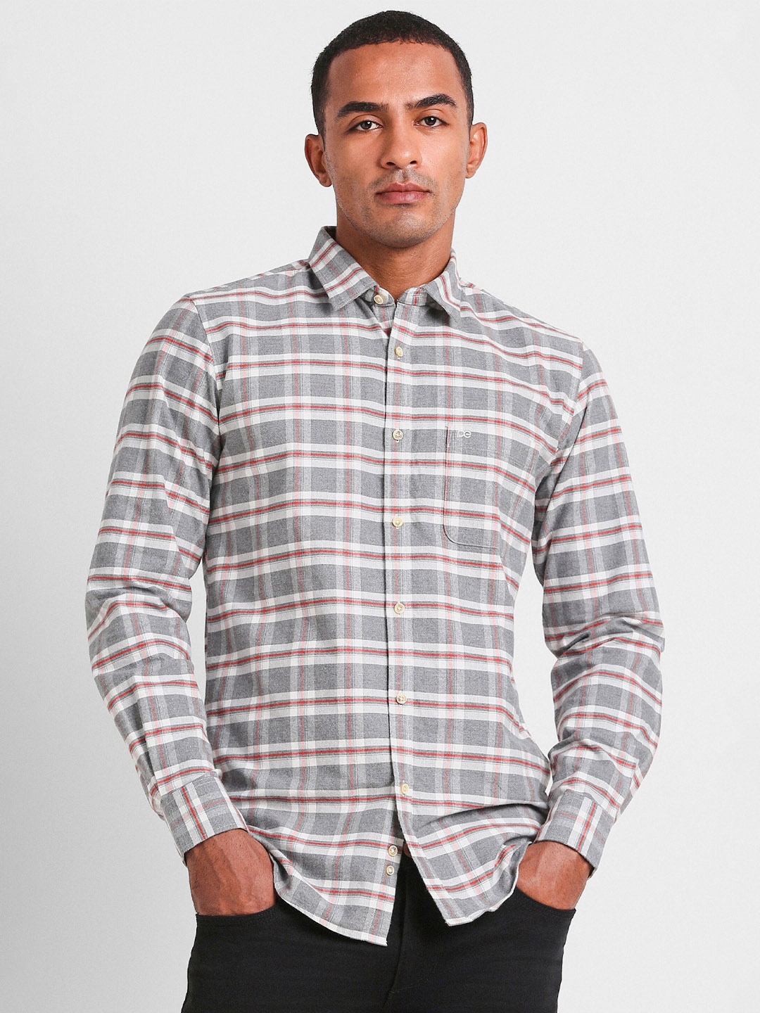 

Peter England Casuals Slim Fit Checked Cotton Casual Shirt, Grey
